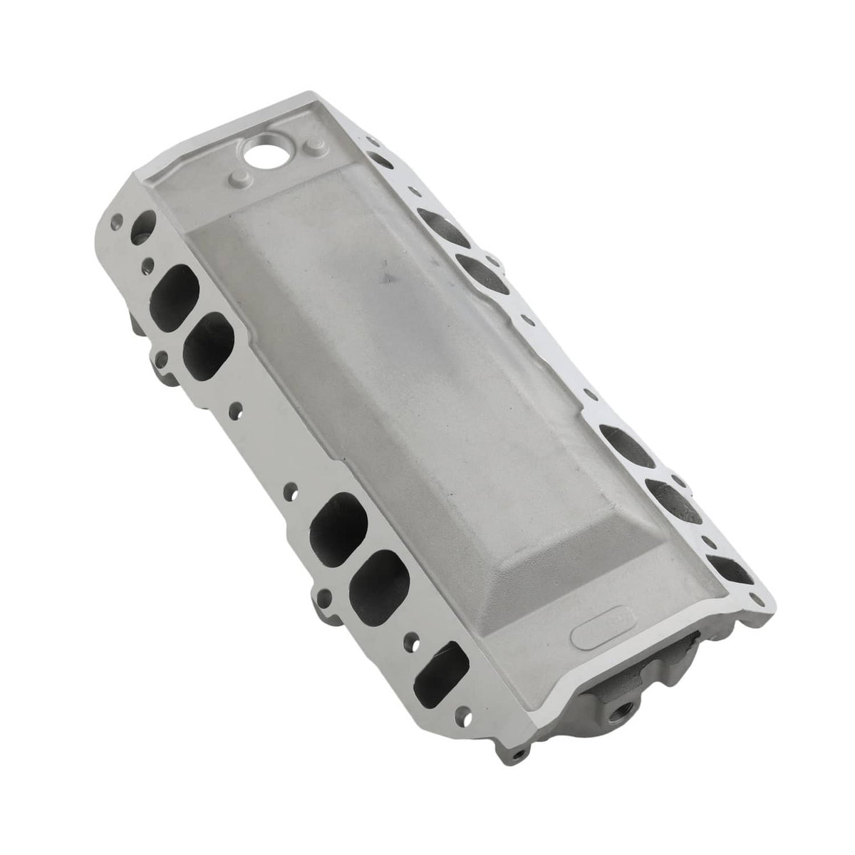 Dual-plane intake manifold angled view showing port holes and gasket surface outline.