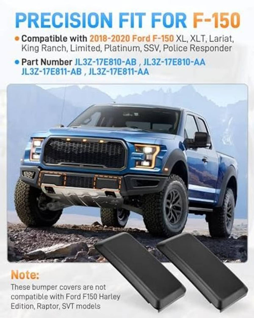 Pair of black front bumper guard pad covers for vehicle bumper protection