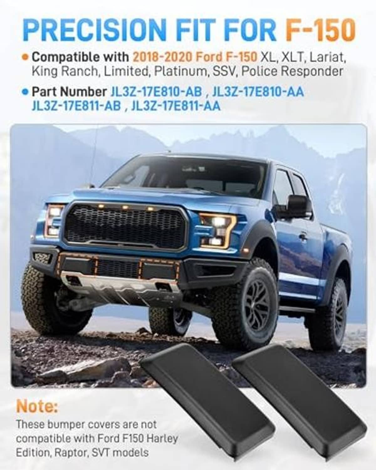Pair of black front bumper guard pad covers for vehicle bumper protection