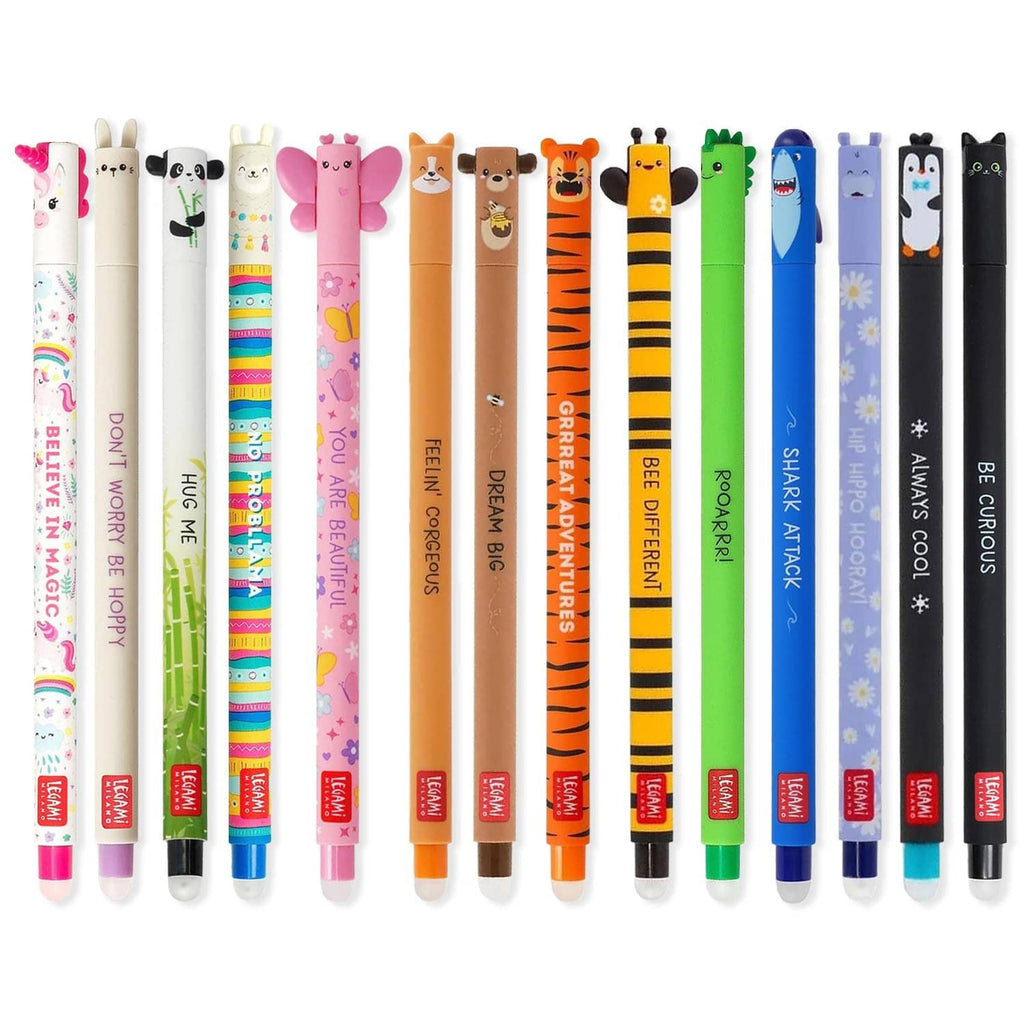 Set of 14 cute character erasable gel pens in assorted colors