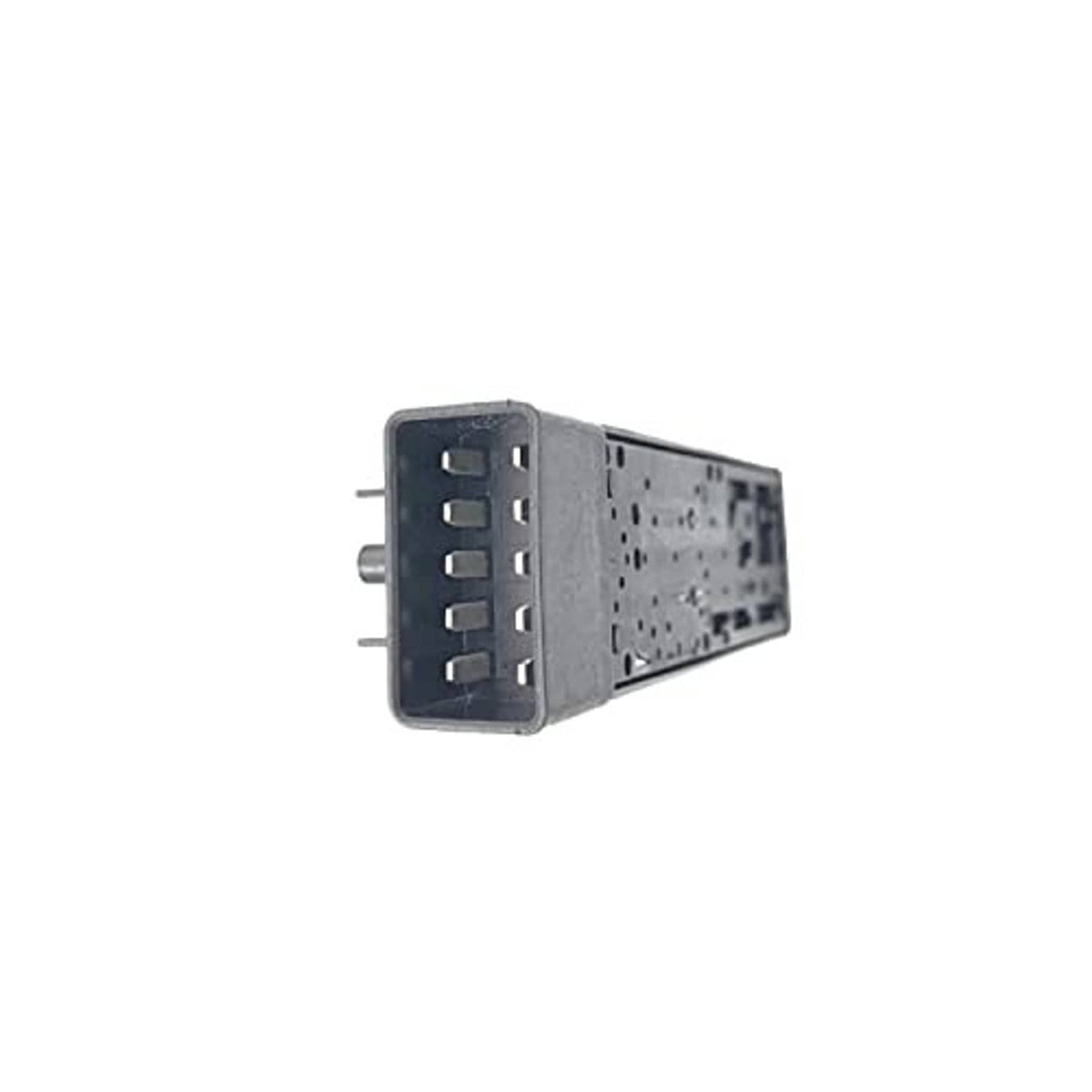 Power seat control wiring connector block with pin rows and side mounting tab, dark gray