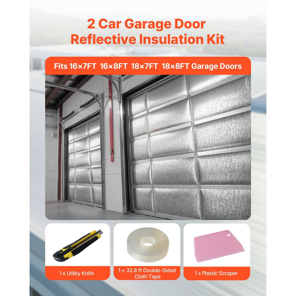 Garage door reflective insulation kit with roll plus utility knife, double-sided tape, scraper