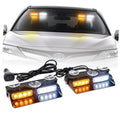 Amber and white dash strobe LED emergency light bars with wired controller and suction mounts