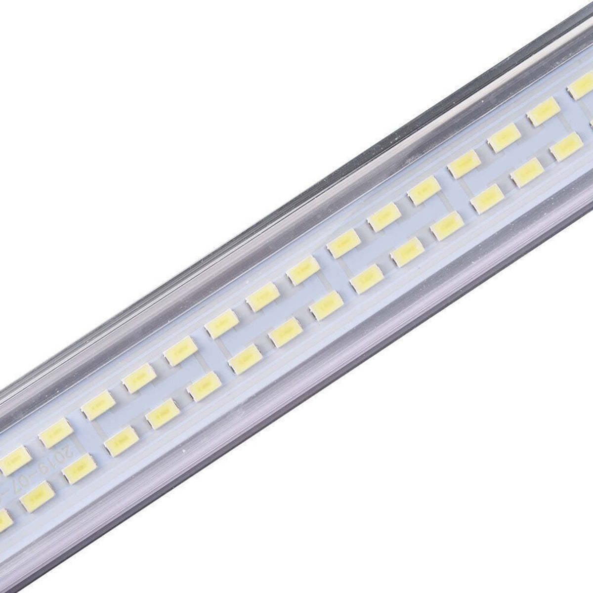 Close-up of LED strip inside a white RV ceiling dome light housing