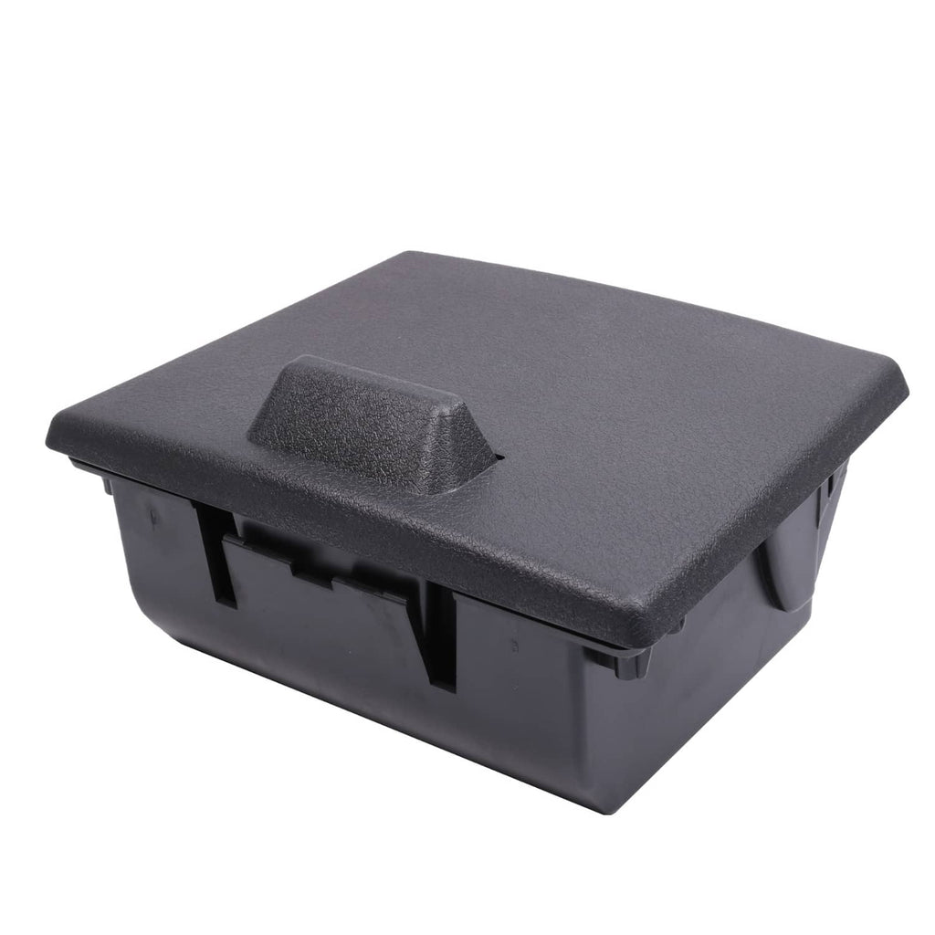 Black front dual cup holder with closed lid and recessed rectangular handle