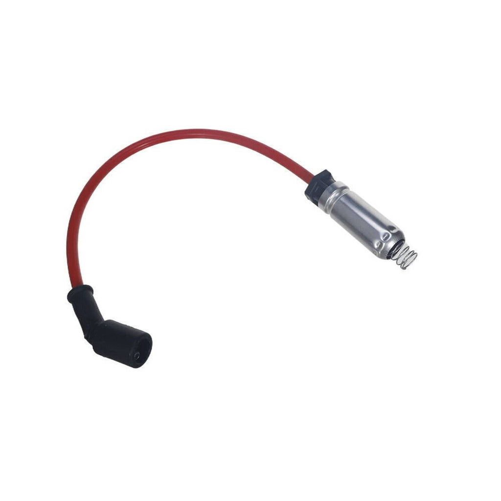Red ignition coil wire set with black boots and silver spark plug terminals
