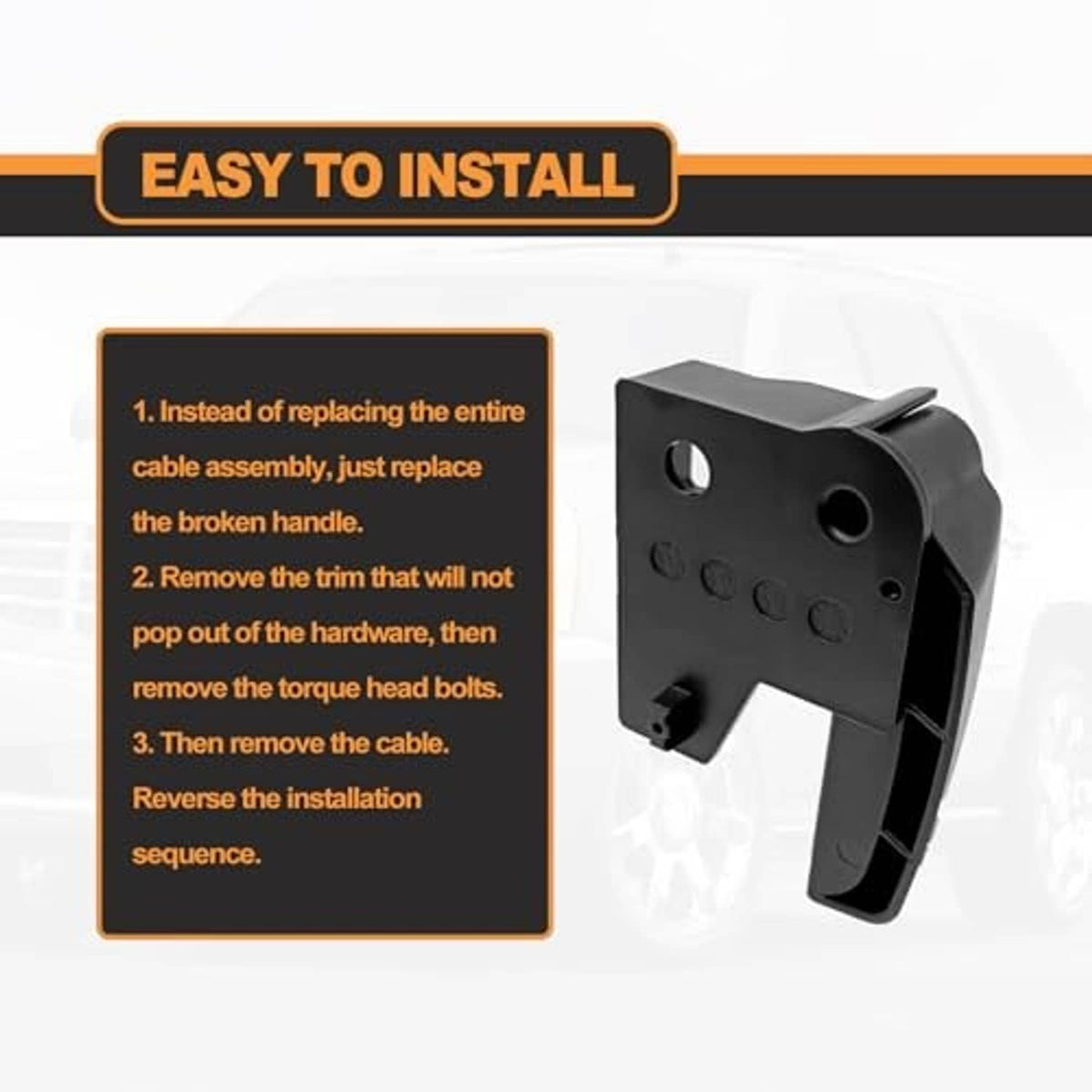Black hood latch release pull handle with cable hole and three mounting openings