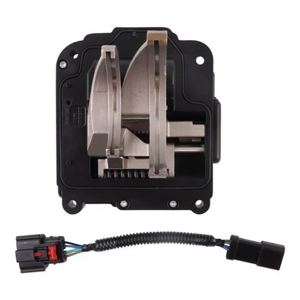 Transfer case actuator showing internal mechanism, black housing with attached connector