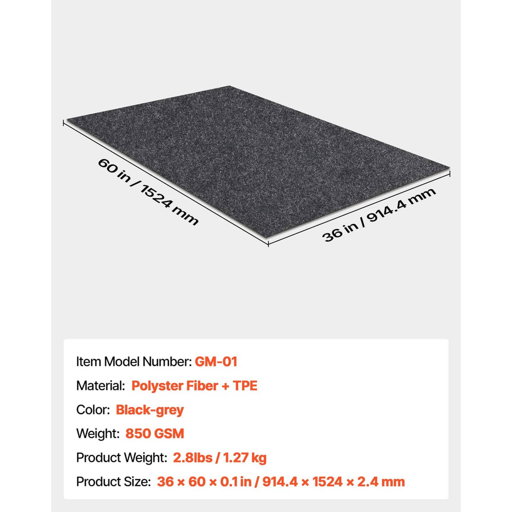 Oil spill mat, black-gray polyester fiber felt with TPE backing, 36 x 60 in.