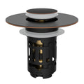 Black bathroom sink pop-up drain strainer with oil-rubbed bronze top and stopper