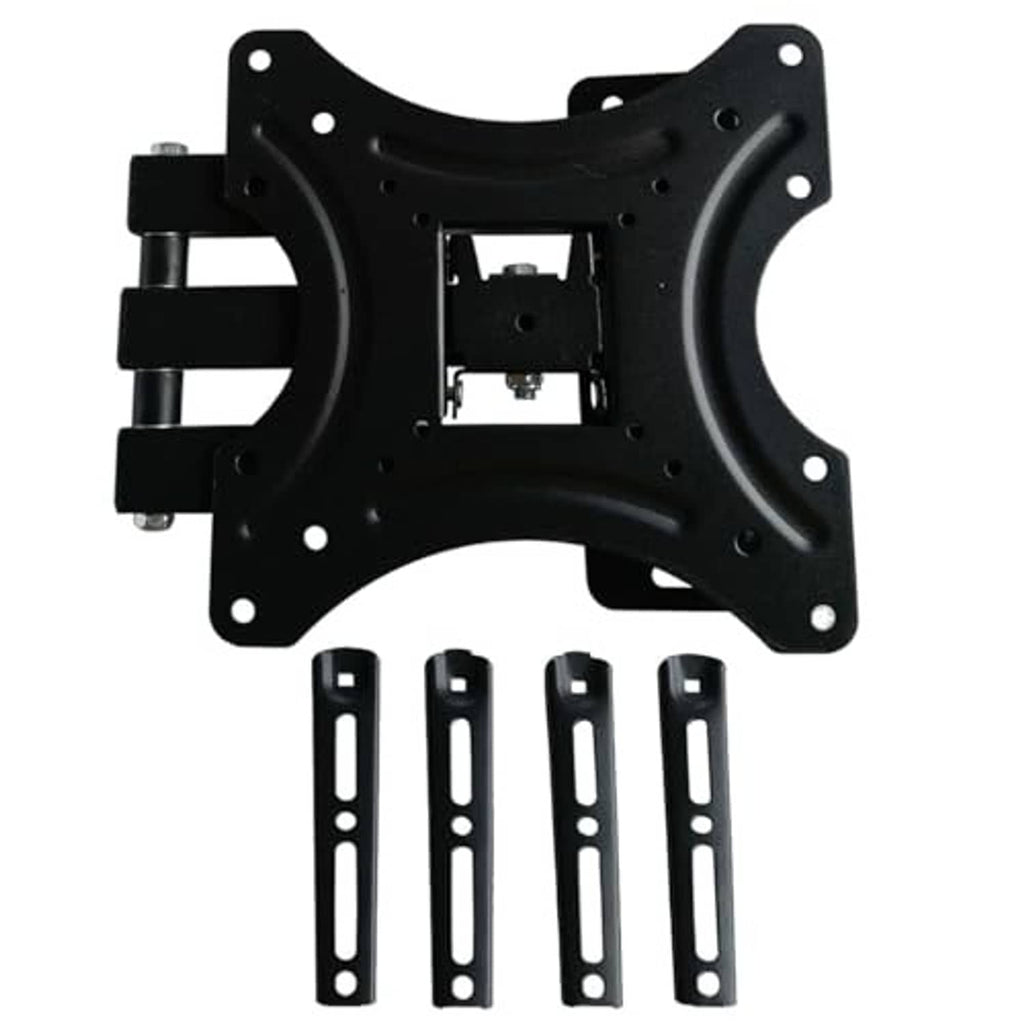 TV mount bracket plate with four slotted cable/adapter rails, black metal.