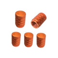 Set of five orange textured aluminum valve stem caps