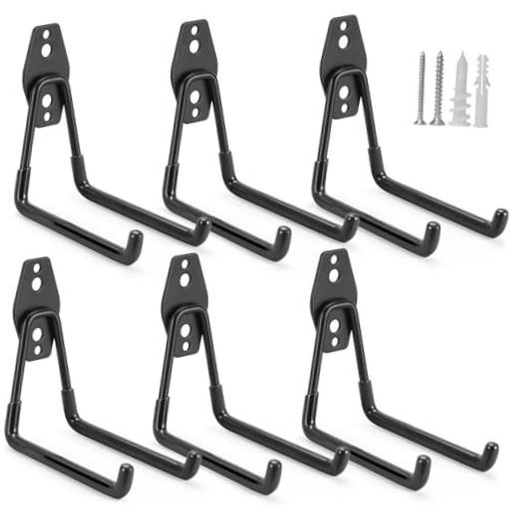 6-pack black medium U garage storage hooks with mounting holes and screws included