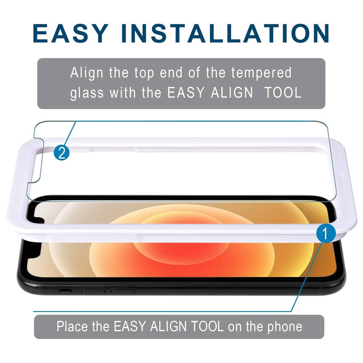 Tempered glass screen protector with easy align tool for installation