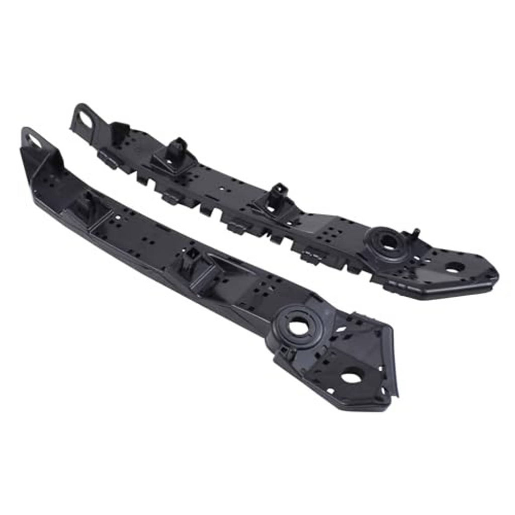 Black front bumper fender bracket support mounts with circular hub and bolt slots