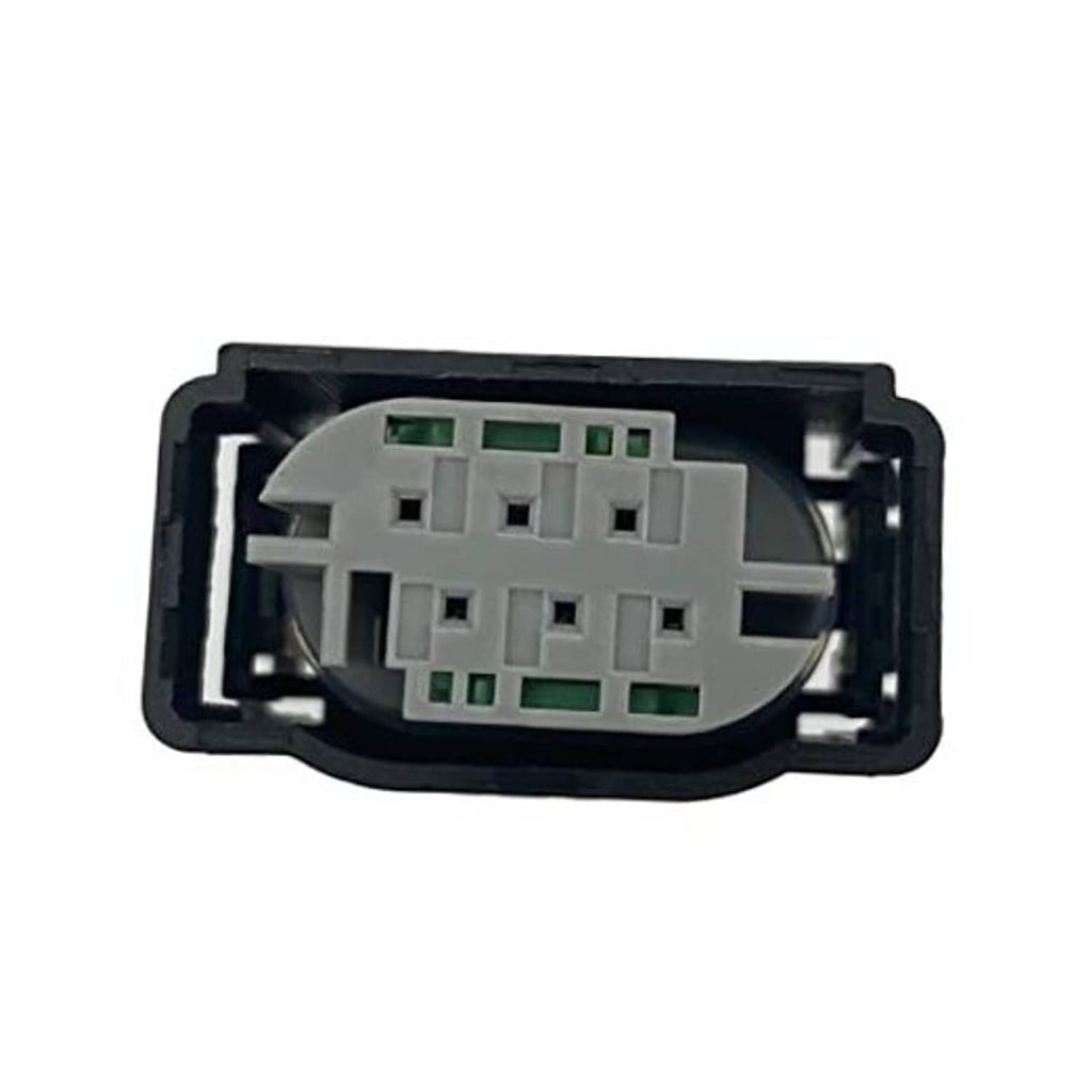 Throttle position sensor connector wiring harness, gray plug with green terminals in black housing
