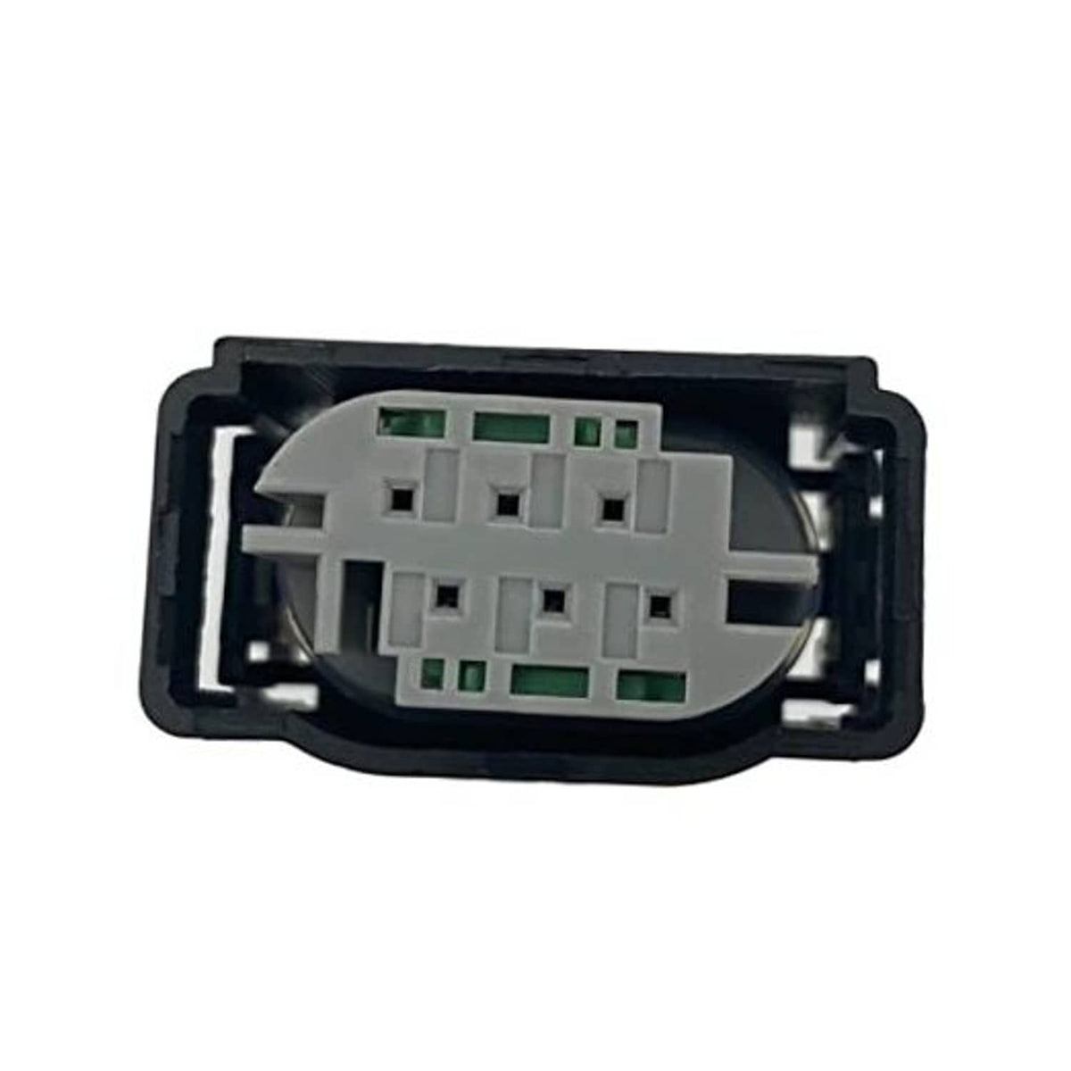 Throttle position sensor connector wiring harness, gray plug with green terminals in black housing