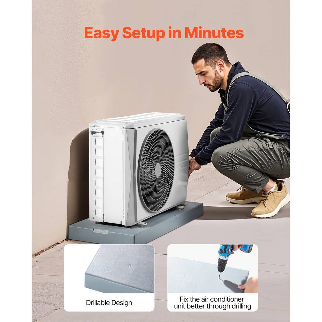 Gray anti-vibration pad under a mini split AC during setup