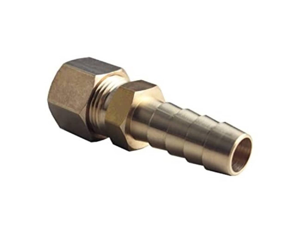 Automatic transmission cooler line fitting with hex body and barbed outlet, 3/8 to 3/8