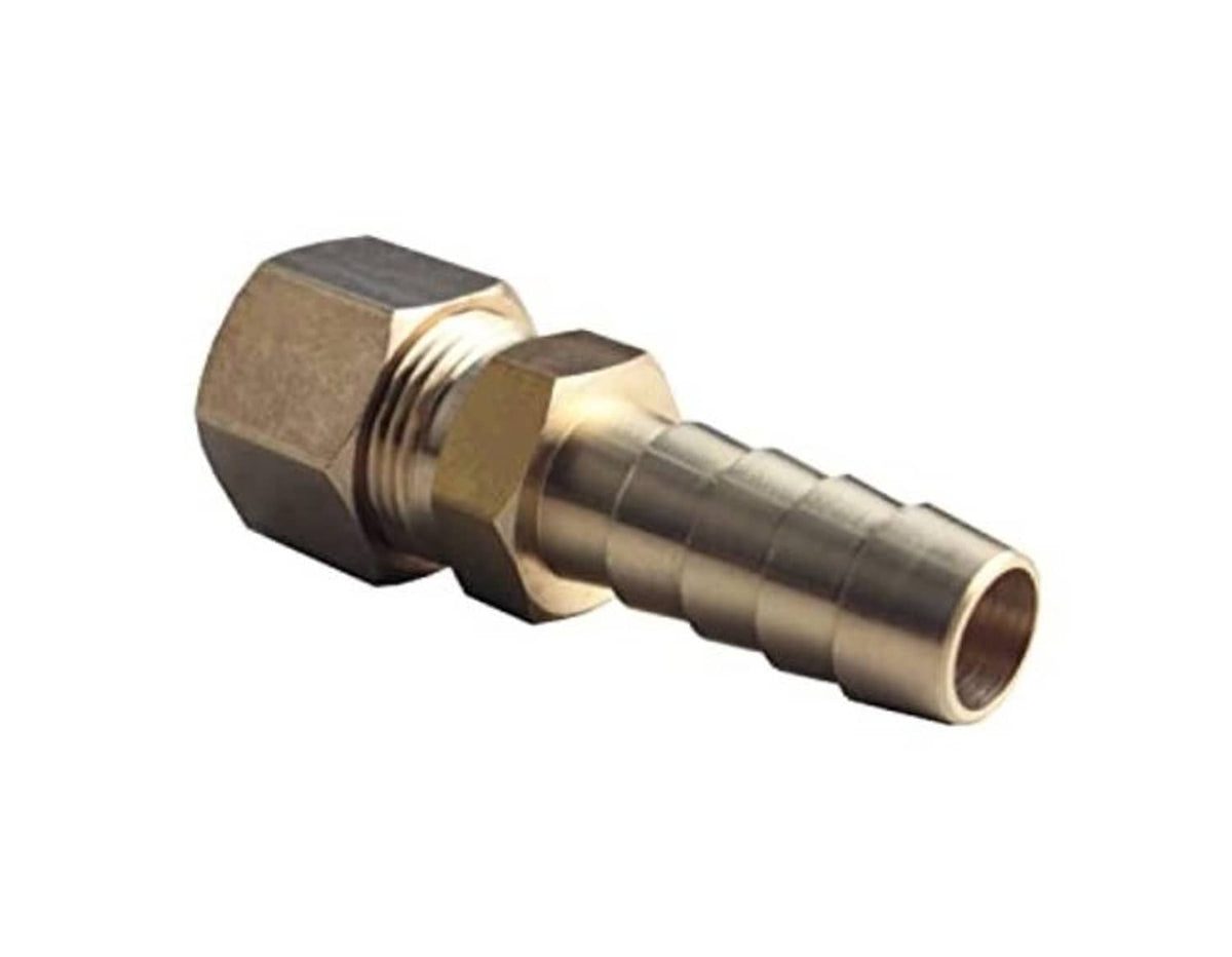 Automatic transmission cooler line fitting with hex body and barbed outlet, 3/8 to 3/8