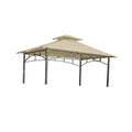 Beige gazebo canopy top cover on metal frame with arched support rails