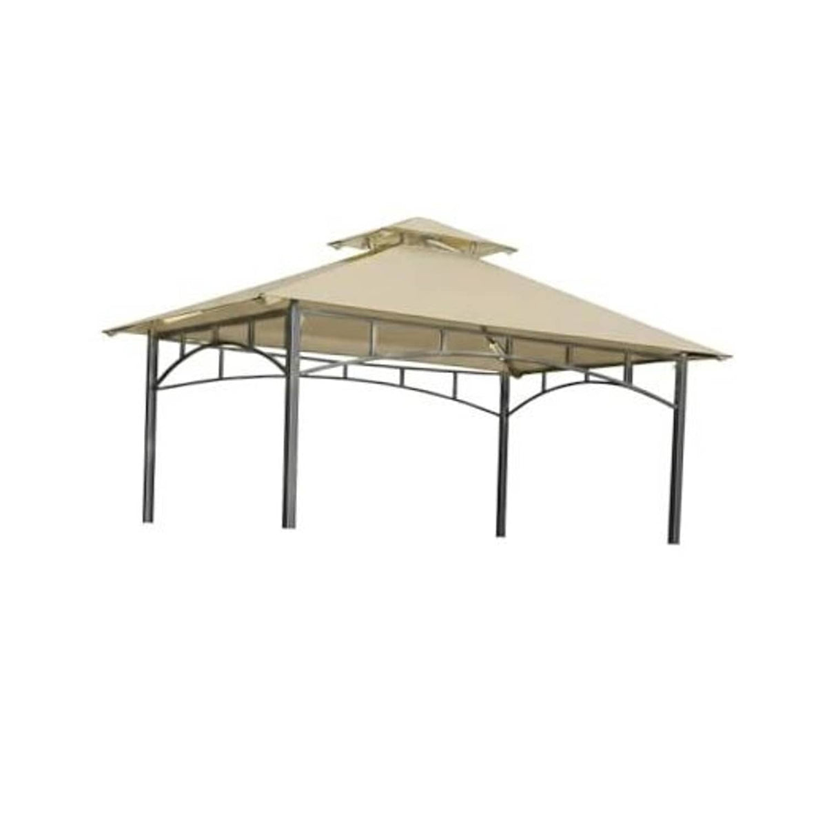 Beige gazebo canopy top cover on metal frame with arched support rails