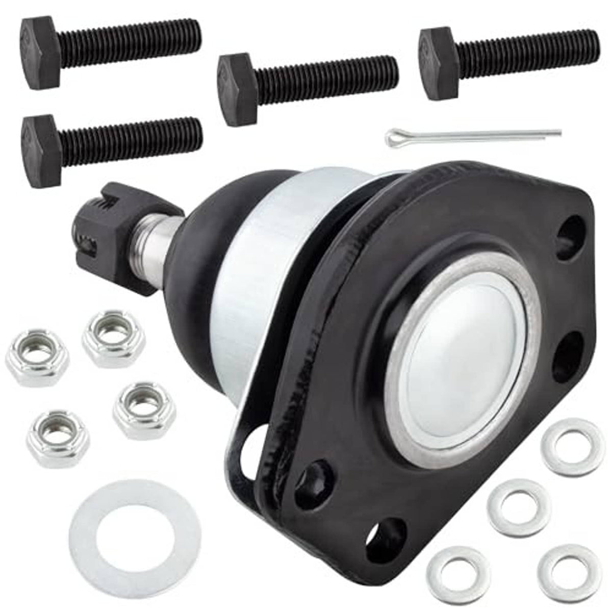 Front ball joint with black boot, metal mount, and included bolts and washers