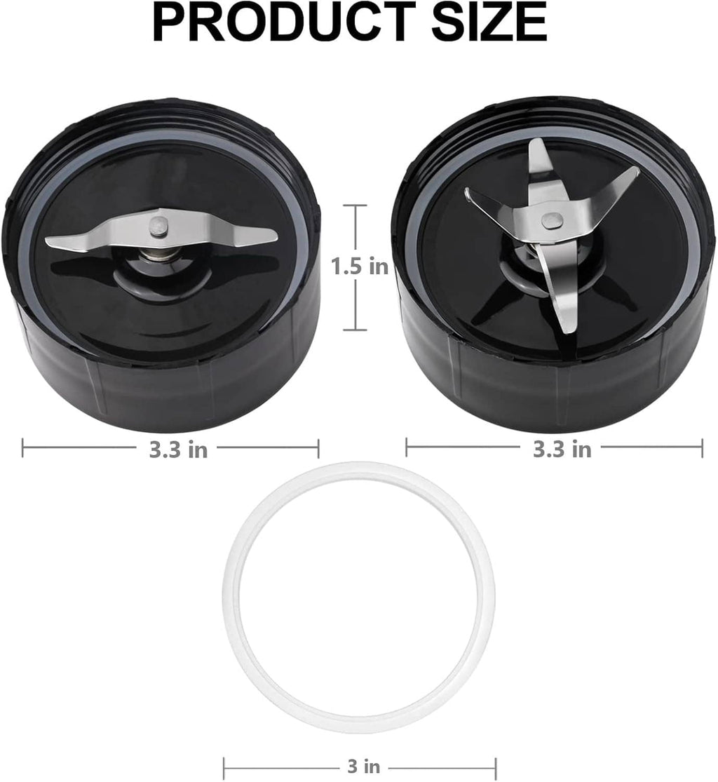 Blender replacement blade set with two black blade discs and white gasket ring