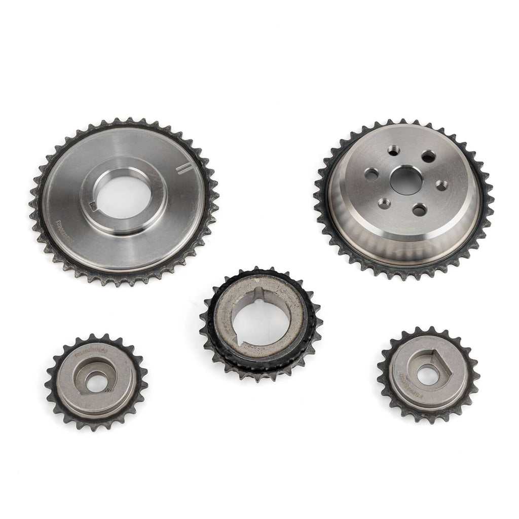 Timing sprockets and gears set, including chain wheels and smaller idler gears