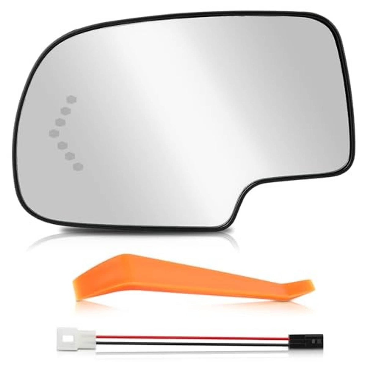 Side mirror glass for turn signal and heating, clear glass with black border