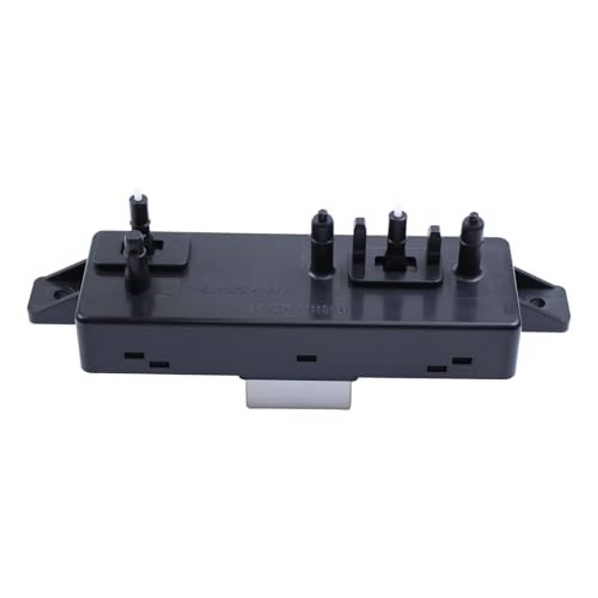 Black power seat switch module shown from front with raised terminals and cutouts