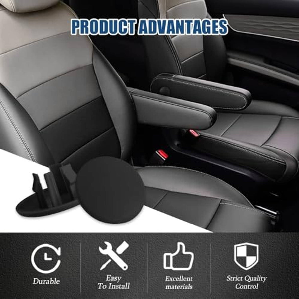 Black armrest cap cover installed on console armrest and side armrest, two-piece