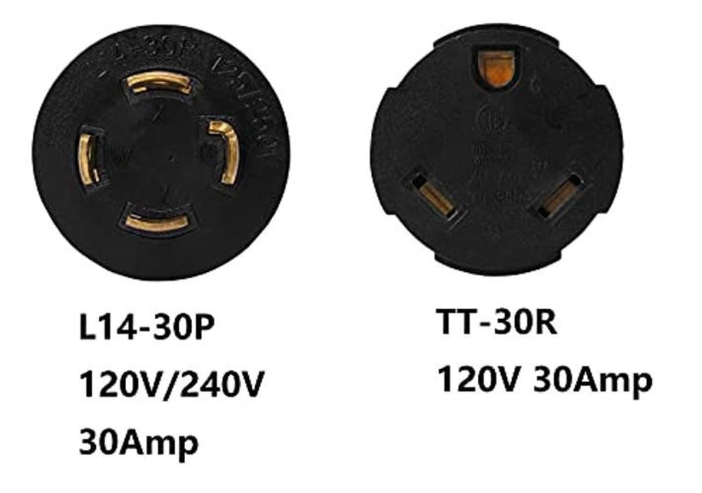 Twist-lock adapter: L14-30P 120V/240V 30A to TT-30R 120V 30A.
