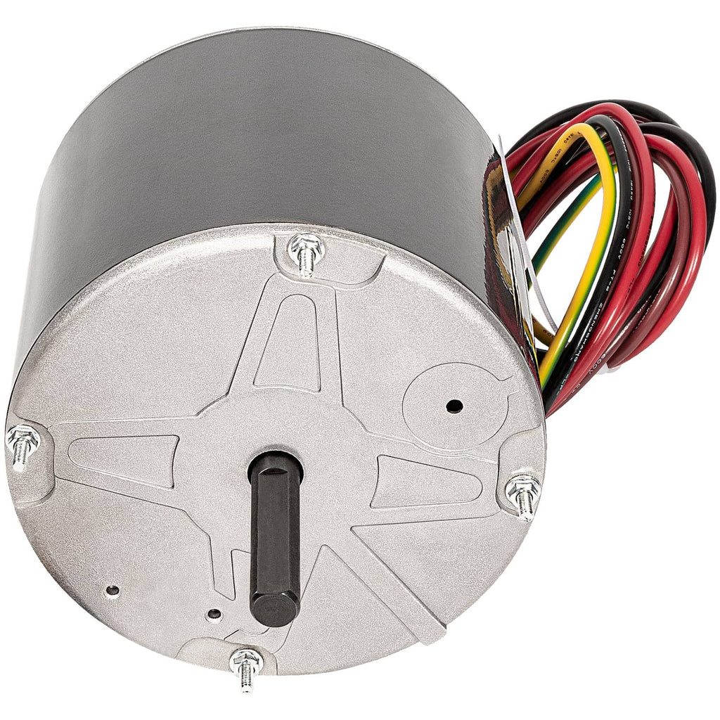 Condenser fan motor front end plate with central shaft opening and screws