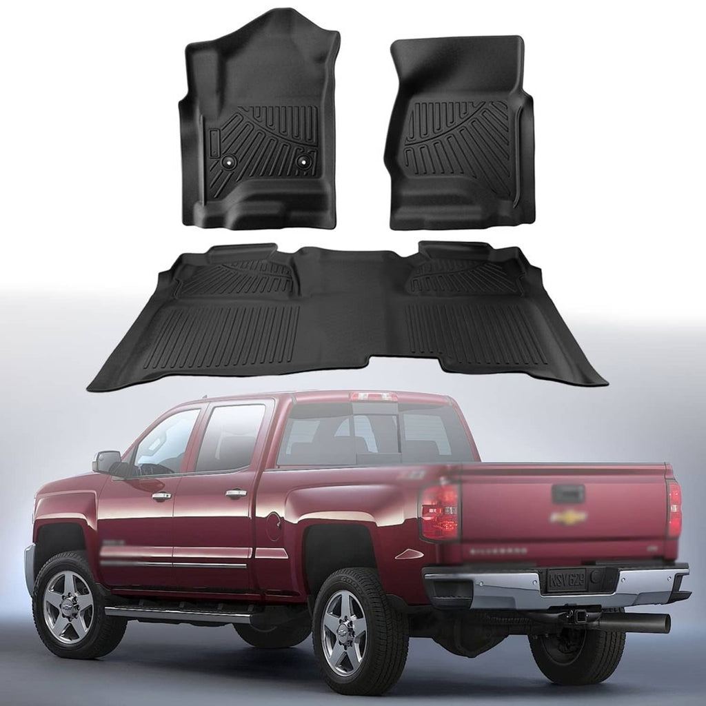 Black 3D rubber floor mat liners set, front row mats with raised traction ridges