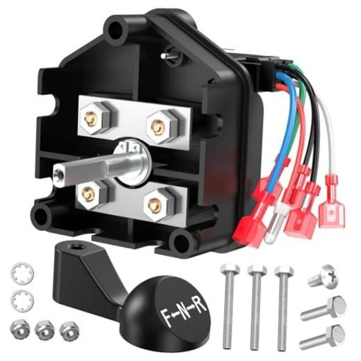 48V golf cart forward-reverse switch with black handle and wiring harness, mounting hardware