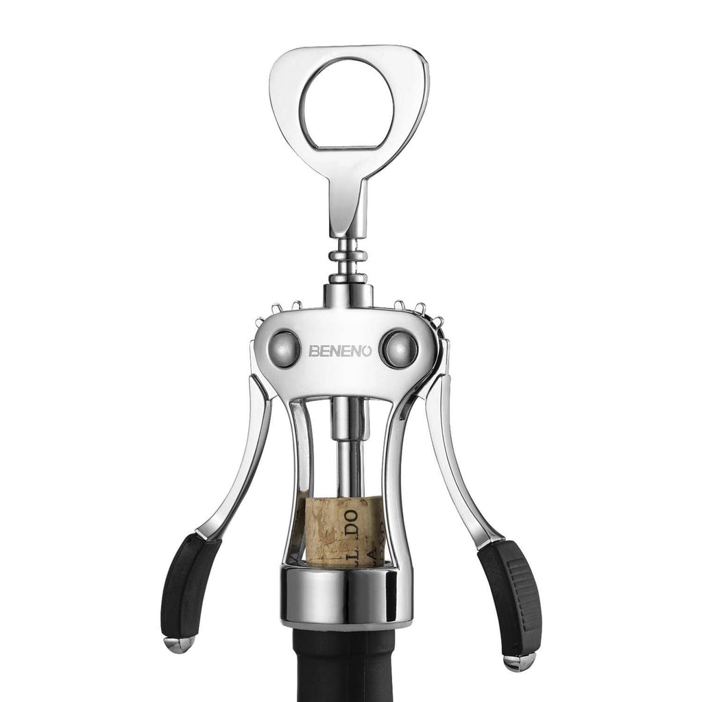 BENENO silver wing corkscrew wine bottle opener with black grip handles