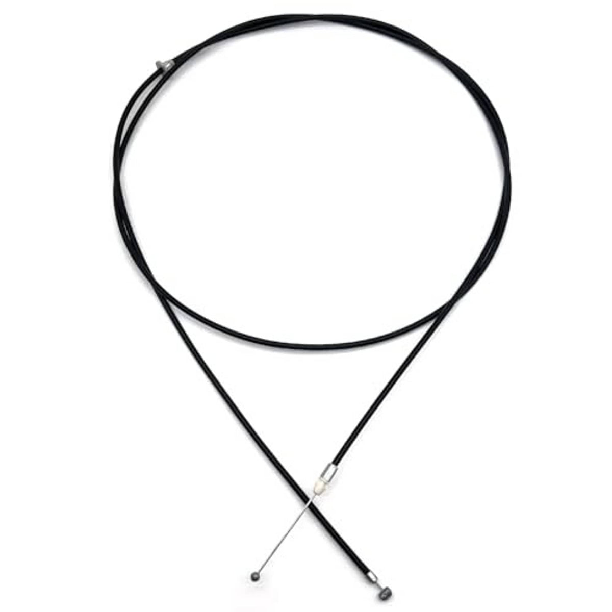 Black hood release cable assembly, curved wire and two metal capped ends