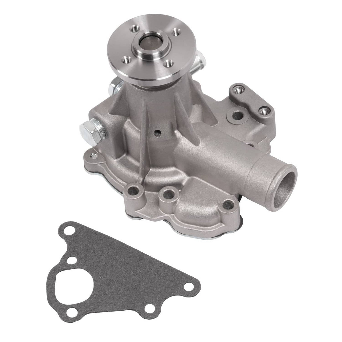 Water pump assembly with side outlet and included gasket, silver metal finish