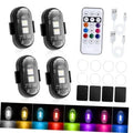 Set of four black magnetic LED strobe lights with remote control and USB charging cables