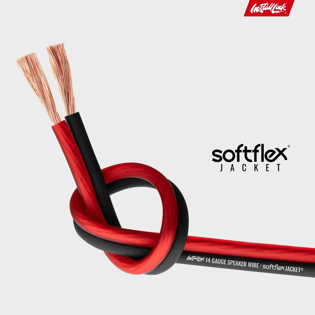 Red-and-black looped 14 AWG speaker wire with softflex jacket