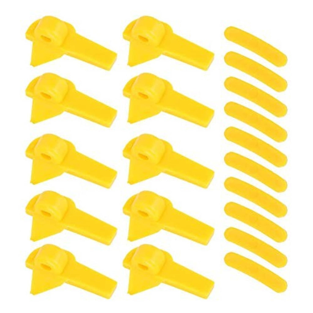 Yellow plastic tire bead breaker demount heads with pry clips, assorted pieces