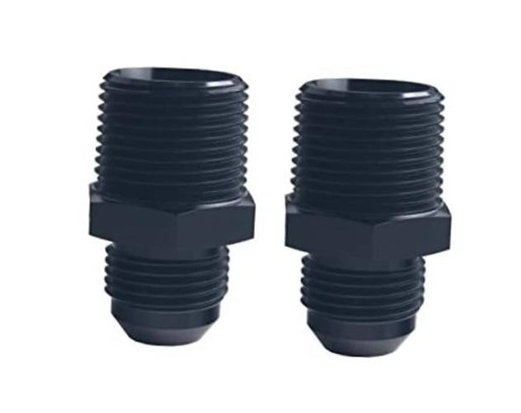 Black male flare-to-NPT adapter fittings with hex base, two-pack