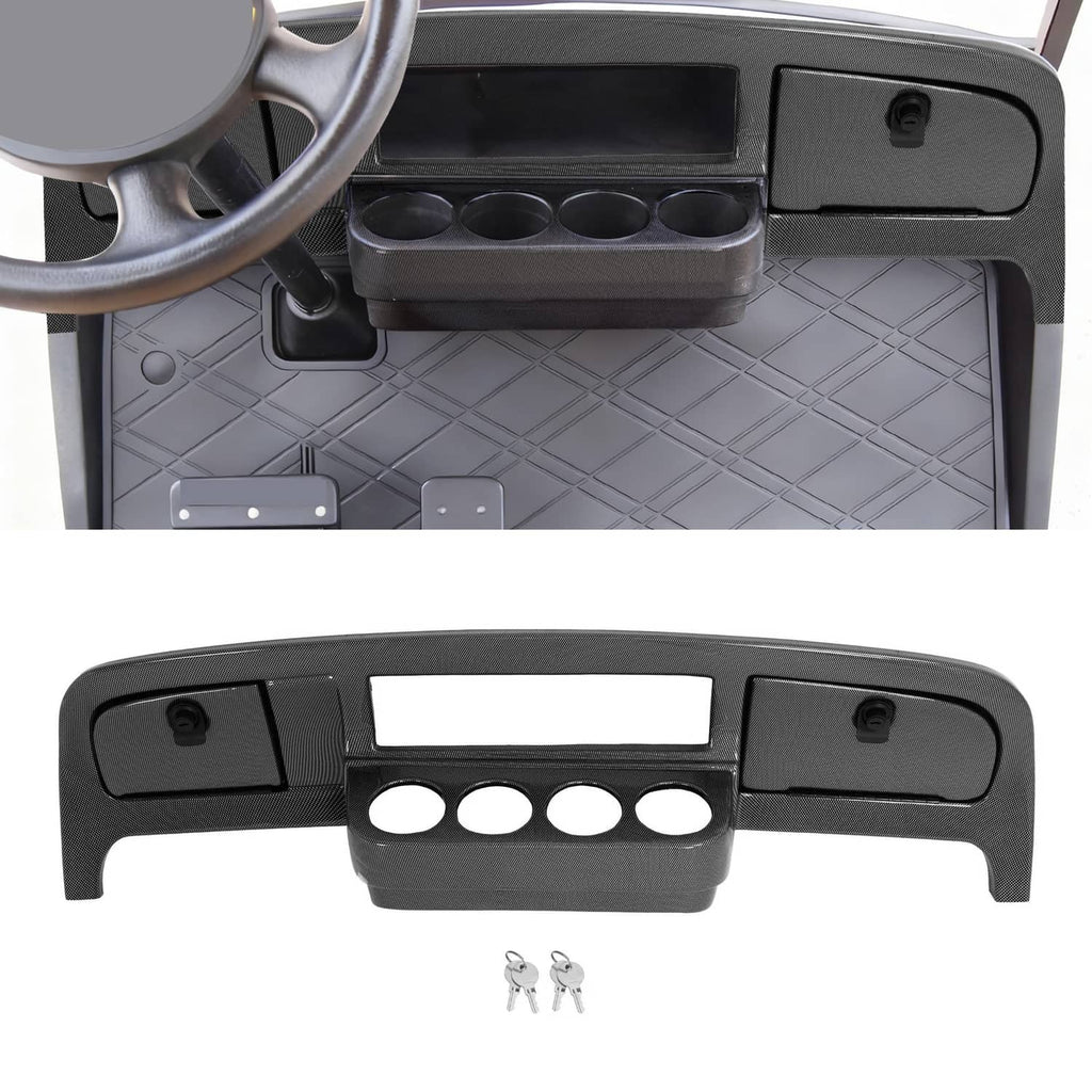Black dashboard dash cover with cutouts and textured carbon-fiber style finish