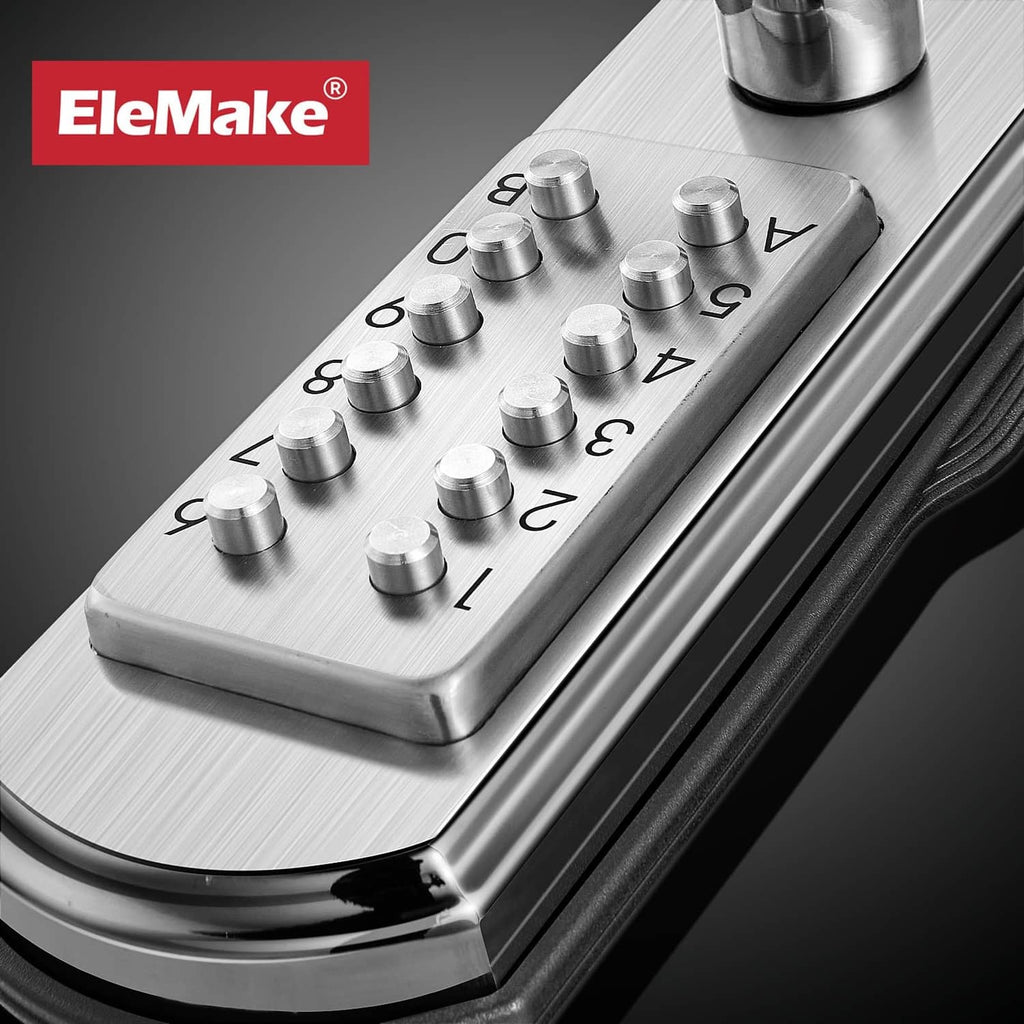 Keyless keypad module with numbered metal buttons for a left-handed lock.