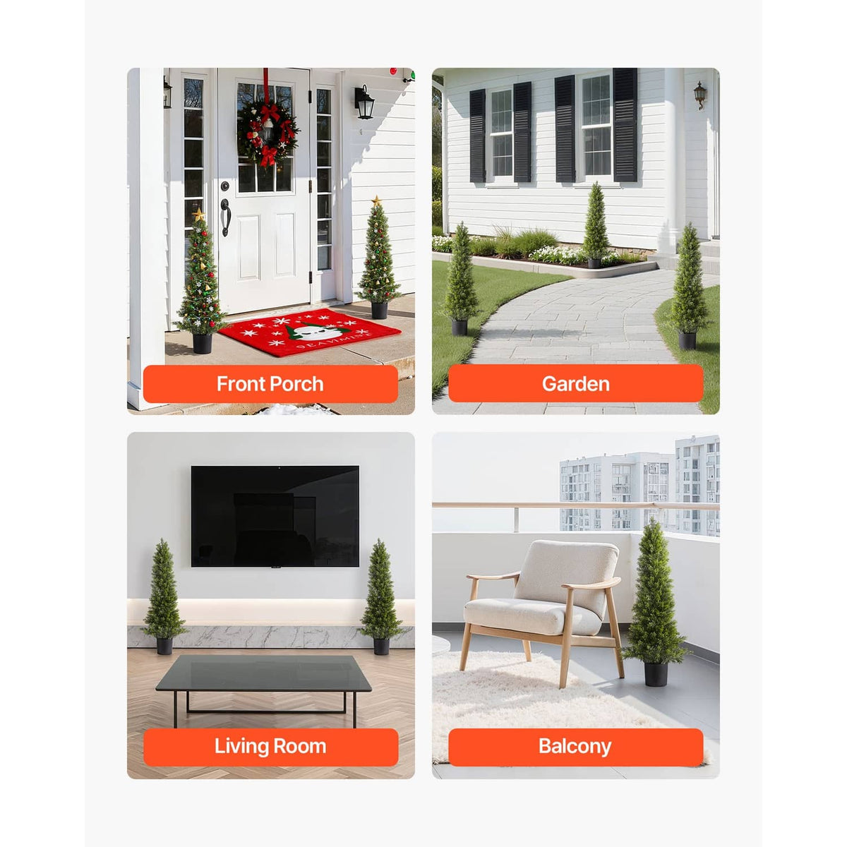 Artificial cedar topiary trees in black pots for front porch, garden, living room, balcony