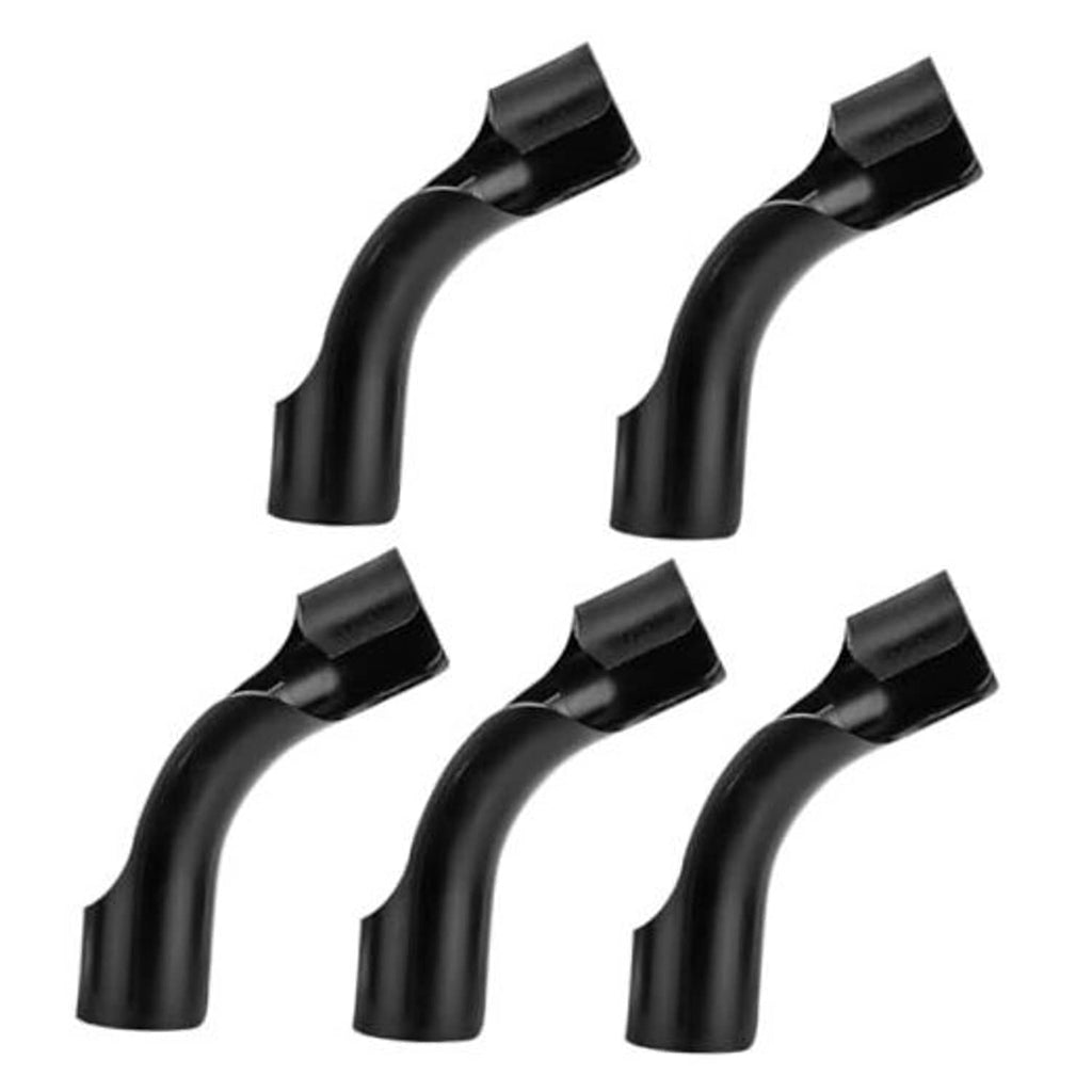 Set of five black curved fuel hose benders with open spout ends