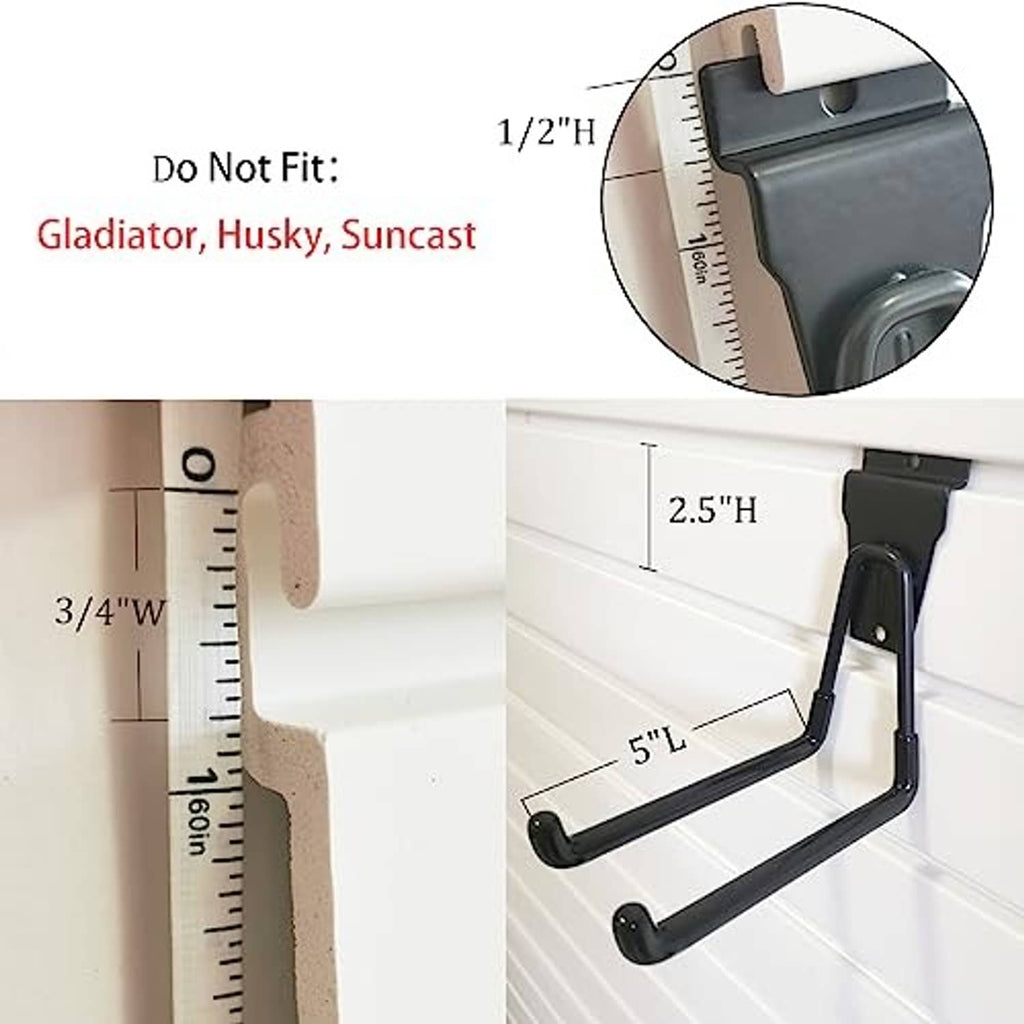 Black slatwall hooks with sizing guide and measuring of hook height