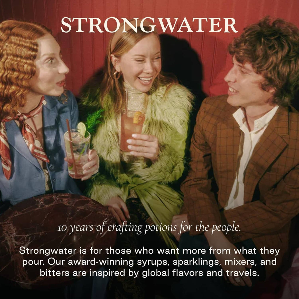 Strongwater orange bitters promo with three people holding cocktails