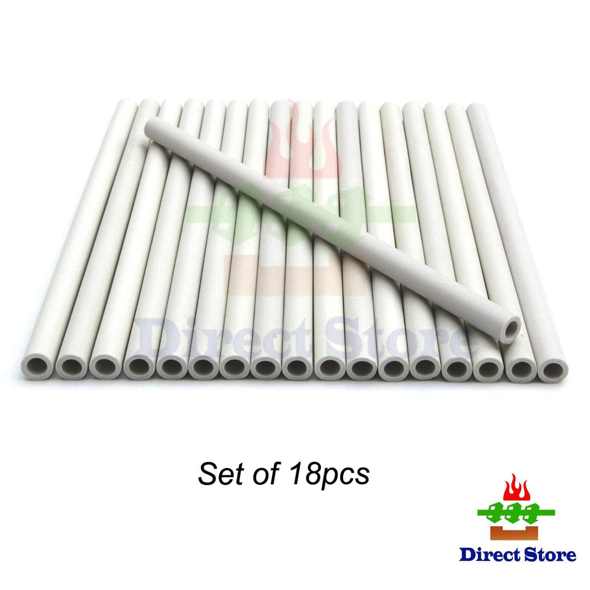 Ceramic grill radiant rods with support bar, light gray/white tubes